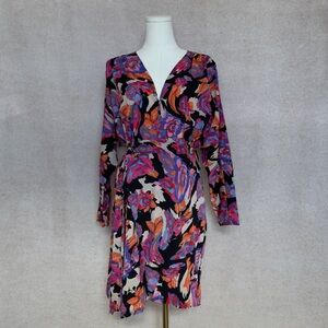 Topshop Multicolor Floral Long Sleeve Flattering Wrap Dress with Open Back